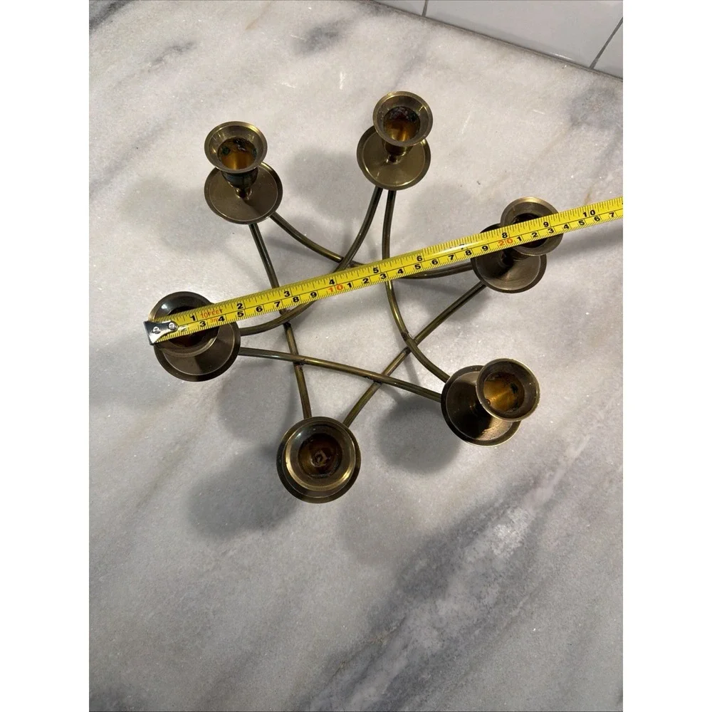 Brass Mid Century Modern 6 Candle Holder Candelabra Centerpiece  002